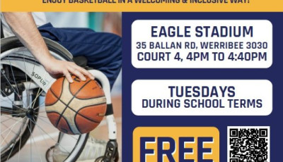 a flyer with wording and a side view of someone bouncing a ball