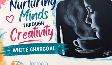 Nurturing Minds Through Creativity - White Charcoal on Black Paper