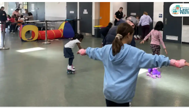 Kids trying roller skating
