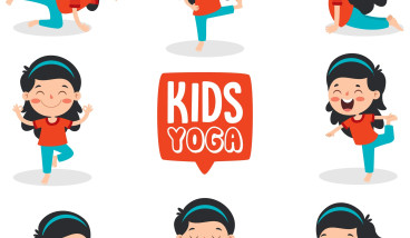 Cartoon girl doing yoga poses